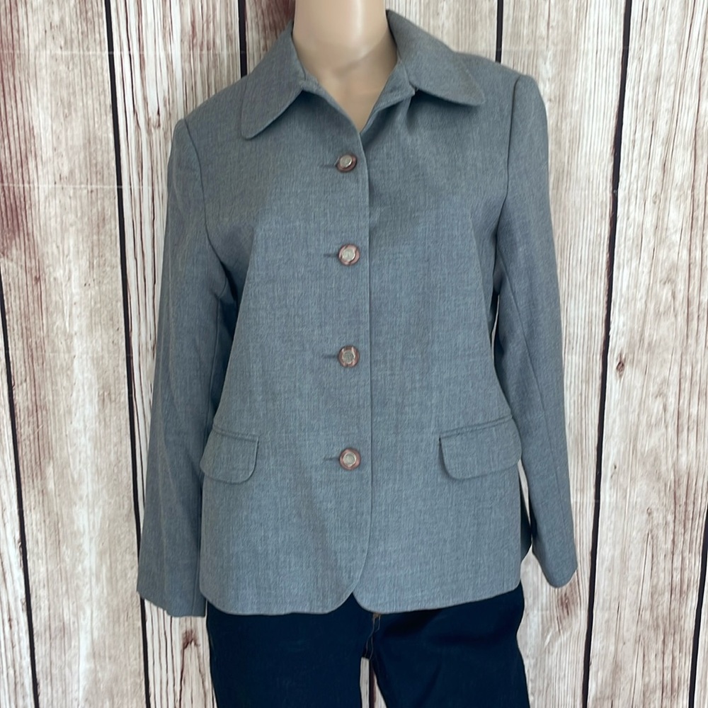 Alfred Dunner Petite Gray Blazer - Classic Accented Buttons & Cleanliness fit 10